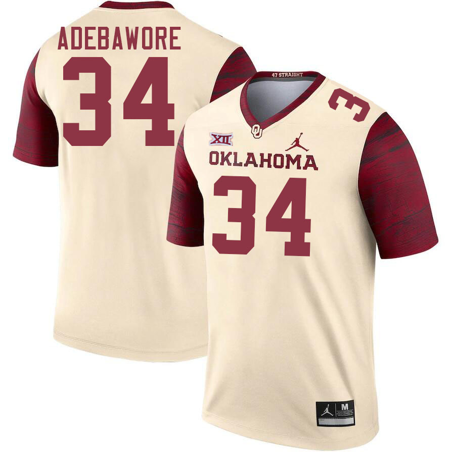 Oklahoma Sooners #34 Adepoju Adebawore College Football Jerseys Stitched-Cream